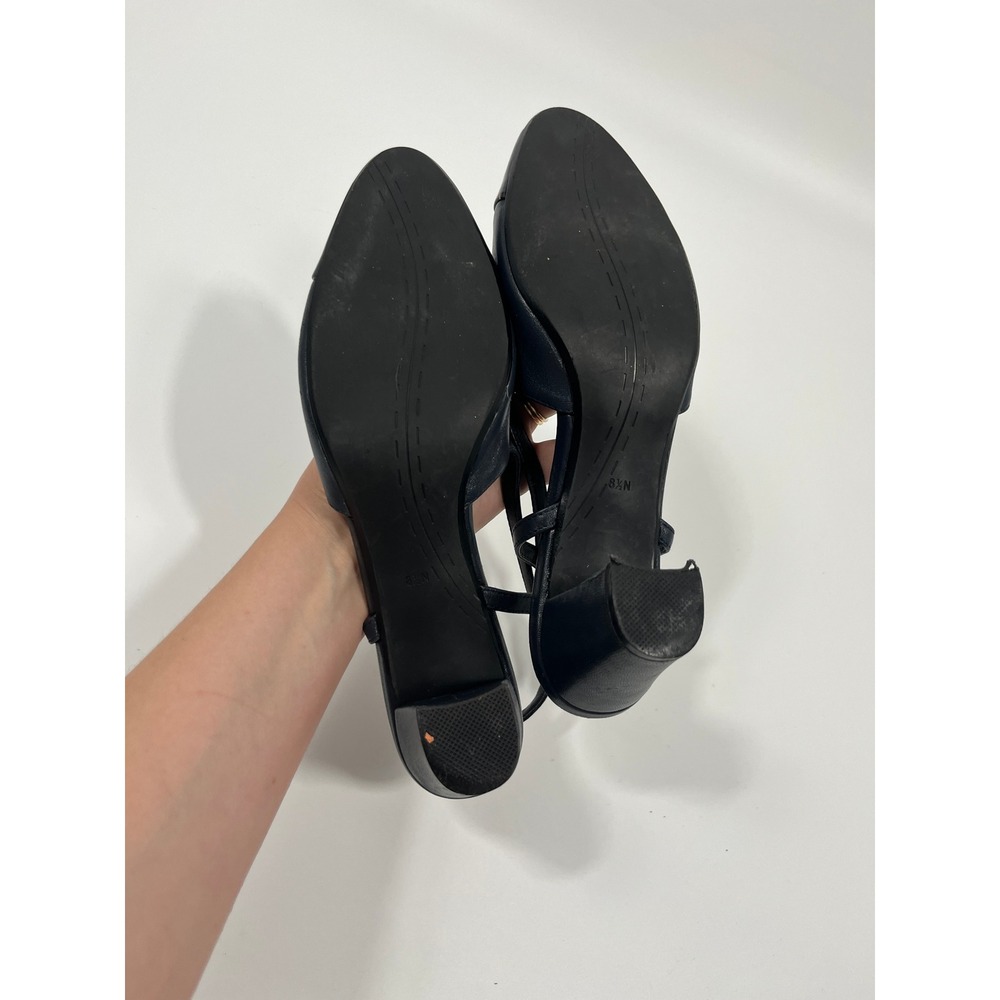 Women Faux Leather Slingback Heels 8.5 Blue Round Toe Chic Minimalist Capsule - Picture 7 of 10